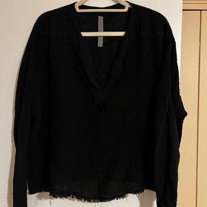 Raquel Allegra Long Sleeve Black Blouse - Size S M 2 - 100% cotton - fray hem